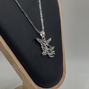 925 Sterling Silver Necklace Archangel Michael Figaro Valentines Birthday Gift